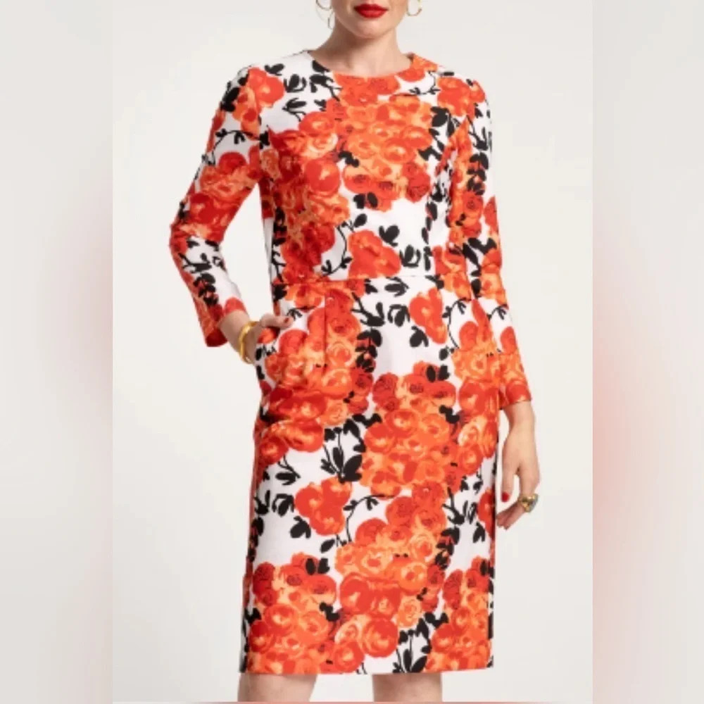 Frances Valentine Floral Orange and Black Dress